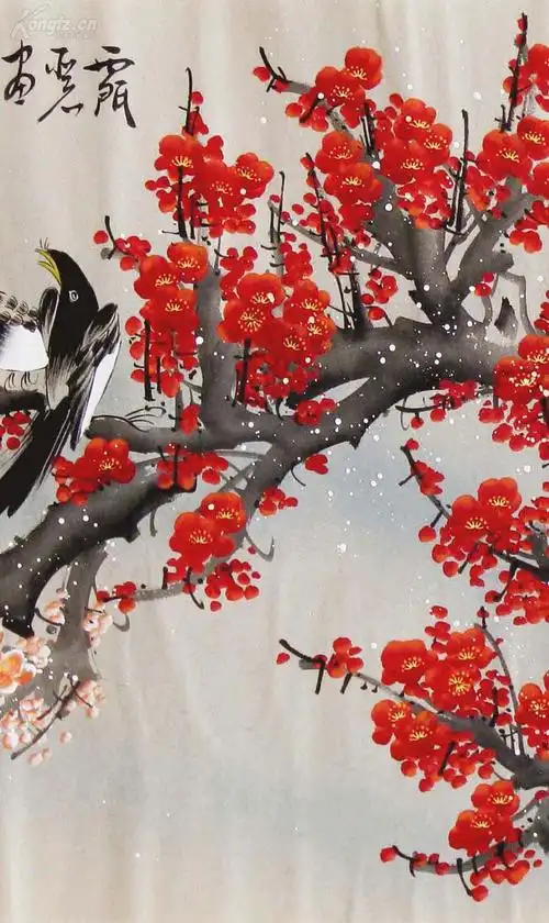 西门亚石先生国画四尺梅花《喜鹊登梅鸿运开》 资深老画家精品!