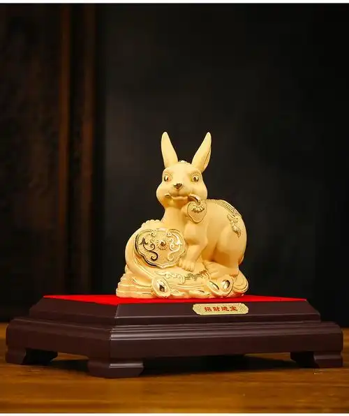 如意黄金兔摆件送长辈老板爷爷奶奶祝寿过寿生日礼物绒沙金兔子饭店