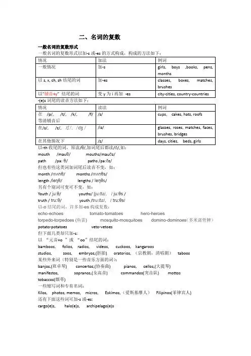 二,名词的复数 一般名词的复数形式 一般名词的复数形式以加-s或-es的