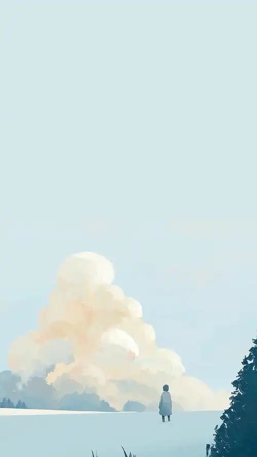 蓝色天空的小清新插画手机壁纸图片