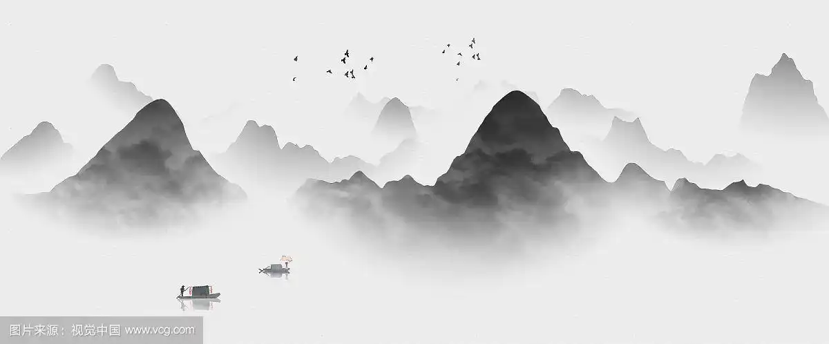 手绘中国风意境水墨山水画新中式背景插画