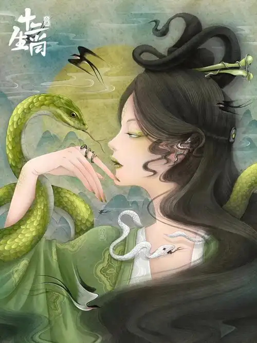 古风系列十二生肖插画巳蛇