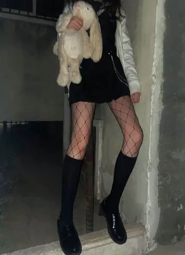 jk日本学生性感连裤渔网袜朋克暗黑风情趣大网眼连体袜子黑丝袜女黑色