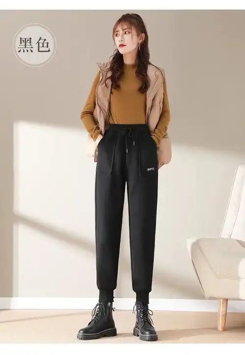 灰色运动裤女2021新款春秋薄款宽松百搭束脚裤时尚潮流哈伦休闲裤