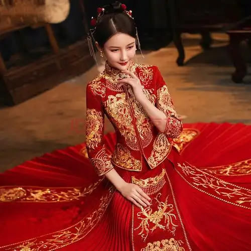 新娘秀禾服2020新款中式嫁衣新娘结婚禾服龙凤褂婚礼禾服敬酒服 奥钻