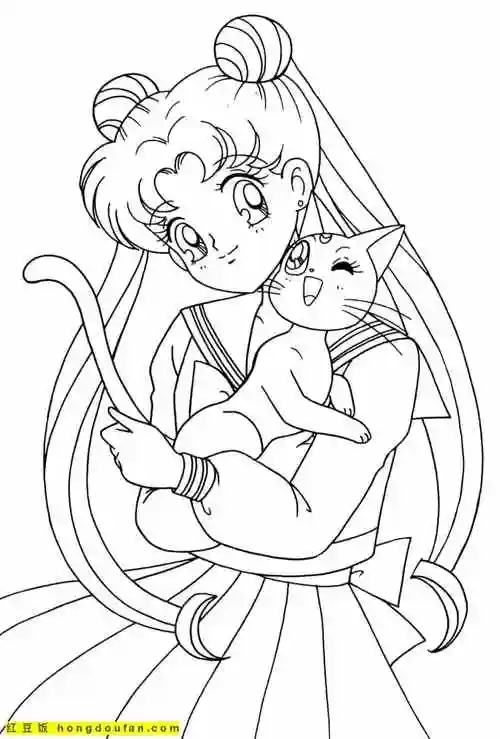 11张大眼睛迷迷糊糊的月亮公主美少女战士涂色图片-红豆饭小学生简笔