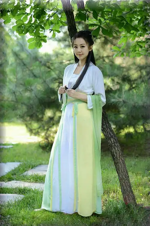 2018汉服女装对襟襦裙古装仙女古筝演出服改良春季写真摄影 香槟粉