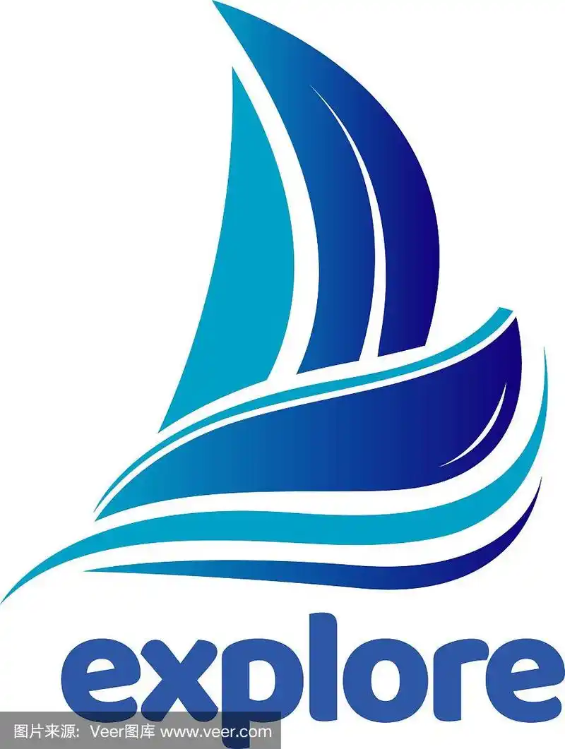 蓝色帆船探索标志符号