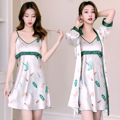 性感睡衣女夏季冰丝薄款春秋吊带睡裙情趣长袖睡袍丝绸两件套浴袍