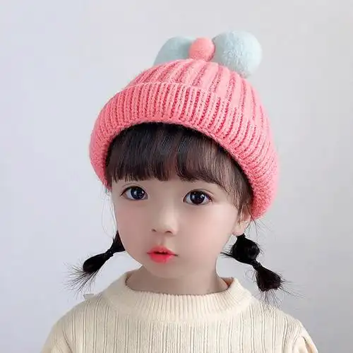 huayangtu婴儿帽子秋冬季儿童可爱超萌毛线帽公主女童时尚潮帽男童