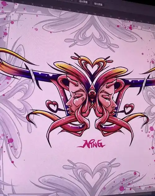 双子座纹身图片_胸部背部new school新传统纹身图案