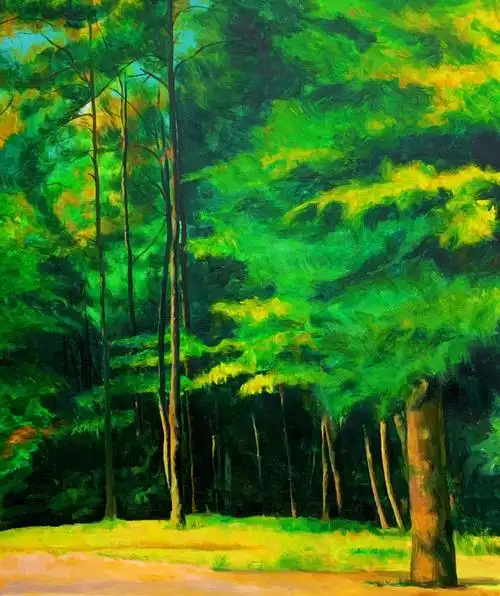 油画树林大地的夏