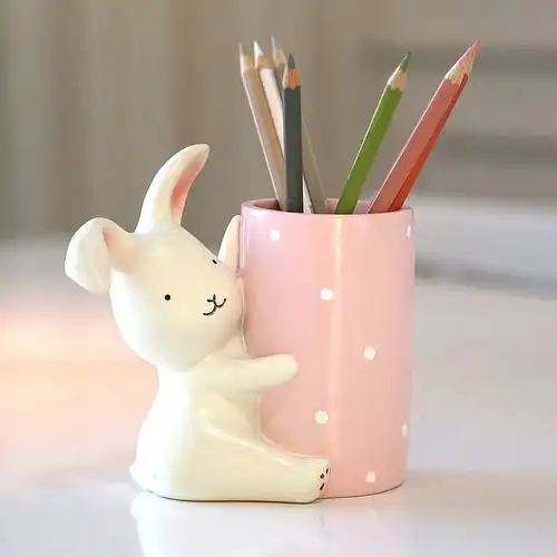 小兔子笔筒时尚可爱 创意摆件书房家居饰品办公桌摆设品 生日礼物
