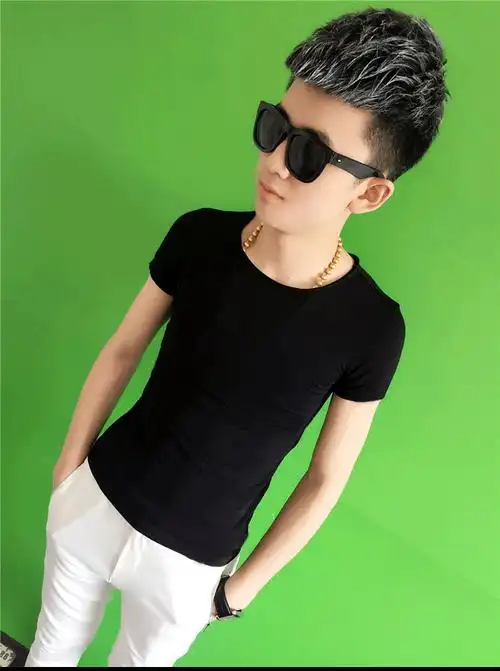 经典传奇保罗社会人短袖男t恤精神小伙紧身纯色修身半袖衣服快手同款