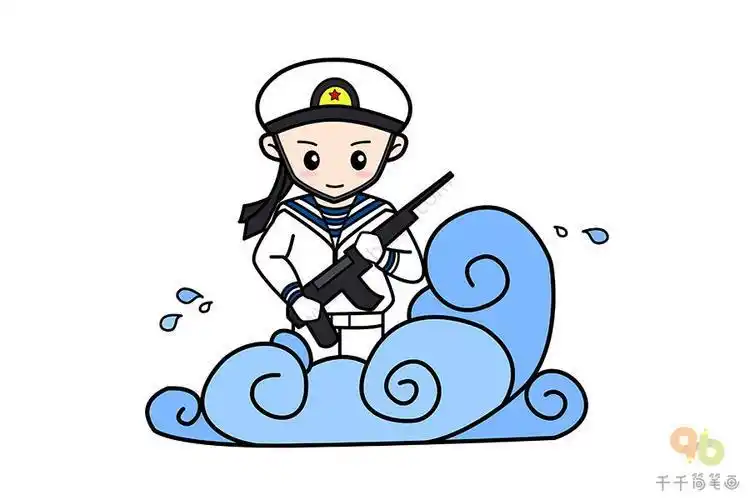 海军士兵简笔画彩色