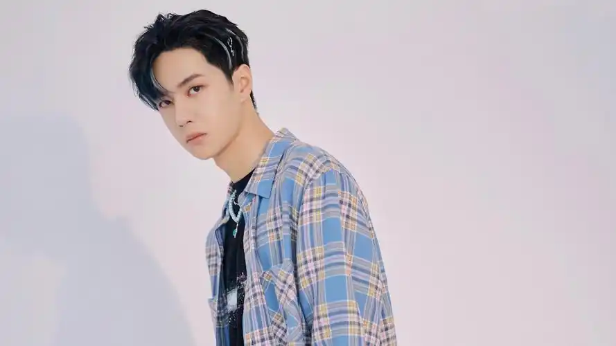 王一博蓝色格纹衬衫帅气图片壁纸