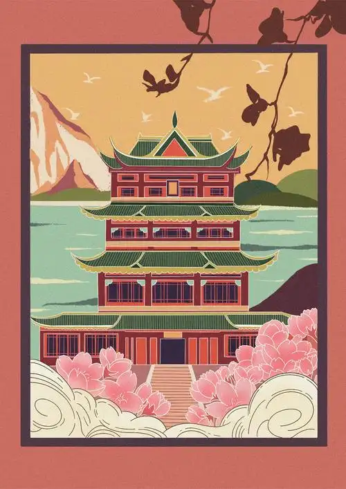 中国风建筑系列插画设计