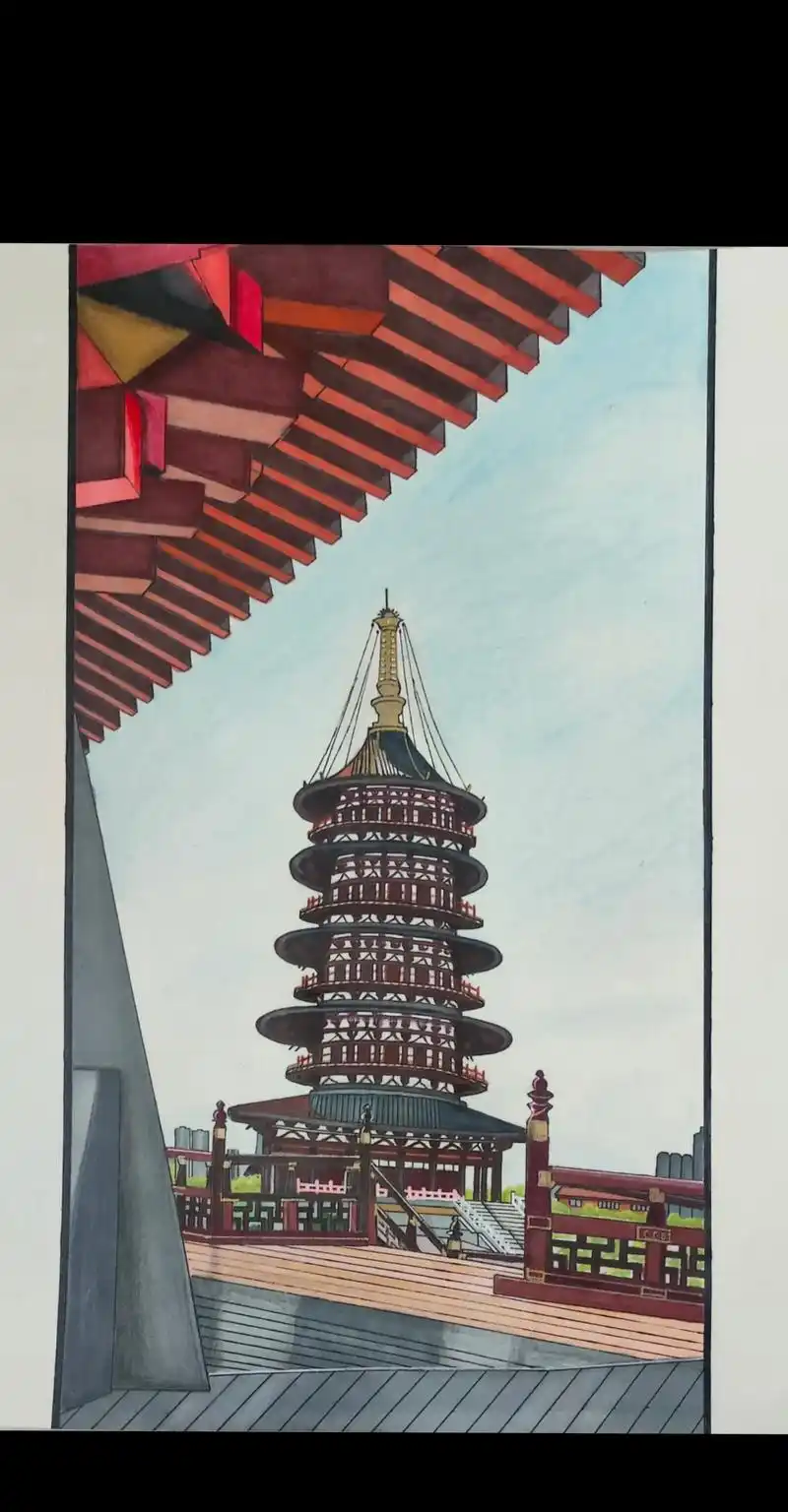 手绘【大美洛阳——天堂明堂】#建筑手绘 #手绘 #古建筑之美 - 抖音