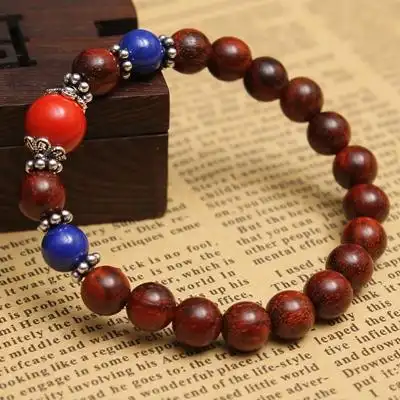 小叶紫檀配青金石朱砂戴珠08cm