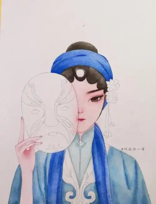 一组京剧花旦手绘水彩步骤图_京剧_中国古风图片大全_古风家