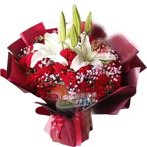 白色百合花康乃馨混搭花束祝福鲜花送长辈鲜花母亲同城速递北京
