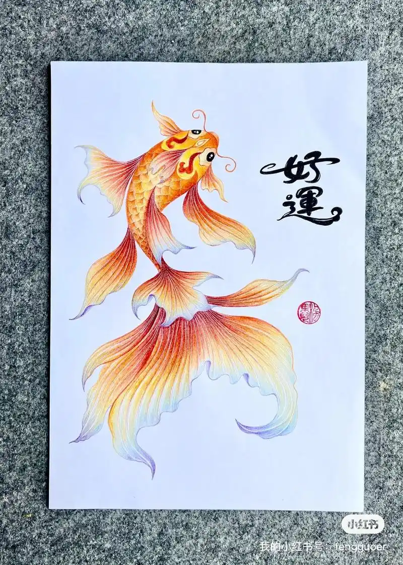 彩铅手绘【好运锦鲤】人生如锦鲤逍遥,跃出尘世舞红尘.  岁月 - 抖音