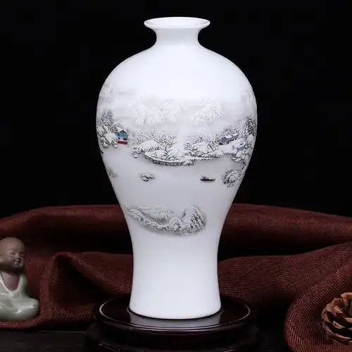 艺锦蓝 国产景德镇陶瓷摆件雪景小花瓶家居简约现代客厅插花花瓶白色