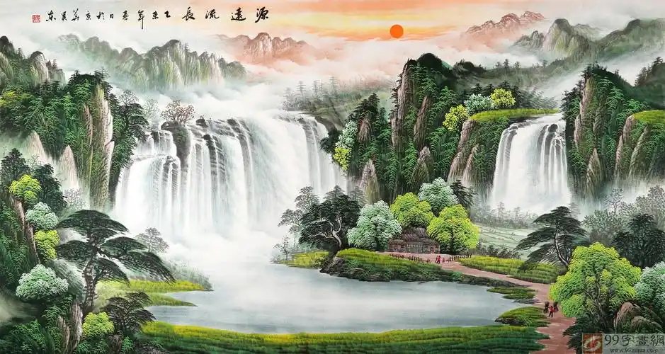 已售吴东六尺聚宝盆山水画源远流长