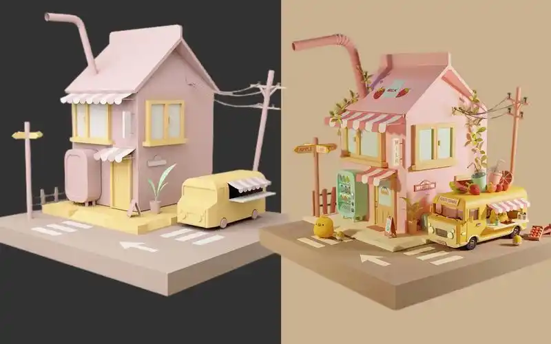 【maya建模】简单场景卡通小房子案例教程,基础模型搭建,材质渲染.