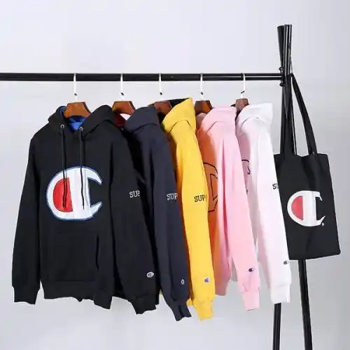 欧美日系潮牌冠军 x supreme刺绣logo连帽卫衣