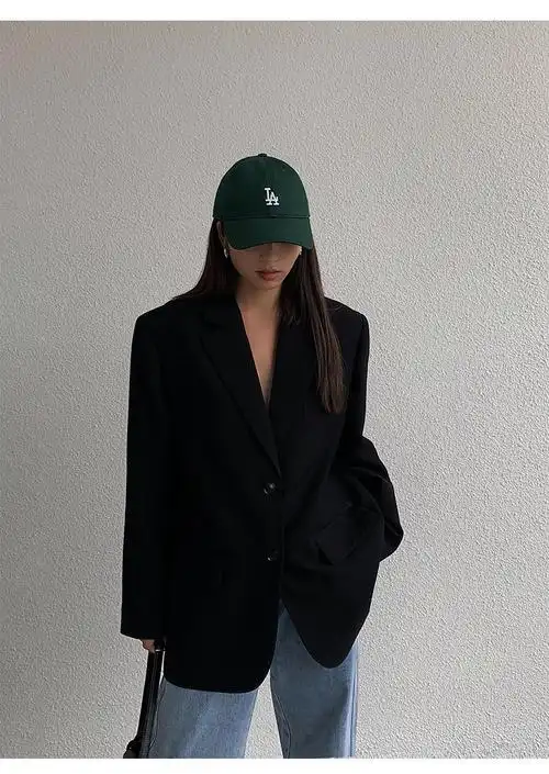 小西服女韩版春秋季新款黑色西装外套宽松复古休闲显瘦黑色xs