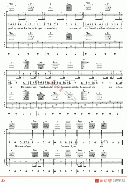 clarksonkelly凯莉克莱森becauseofyou吉他谱