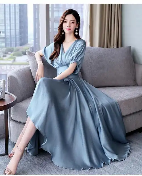 雪纺连衣裙女长款2020夏季新款流行女装收腰显瘦很仙的夏款长裙