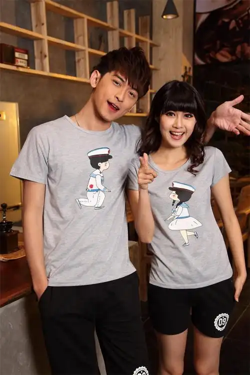 诸华衣舍2014夏装新款韩版海军图案圆领宽松短袖t恤情侣装 灰色 均码