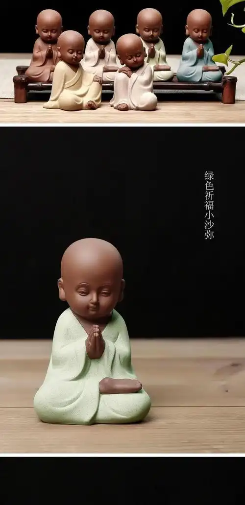 茶宠摆件禅意功夫茶摆件禅意可爱不看不听不说小和尚茶宠紫砂小沙弥