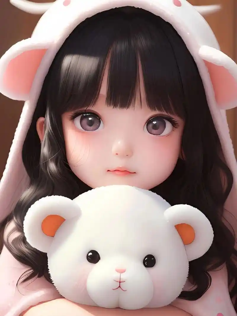 抱着小熊的大眼萌娃7815兔年换新头像壁纸