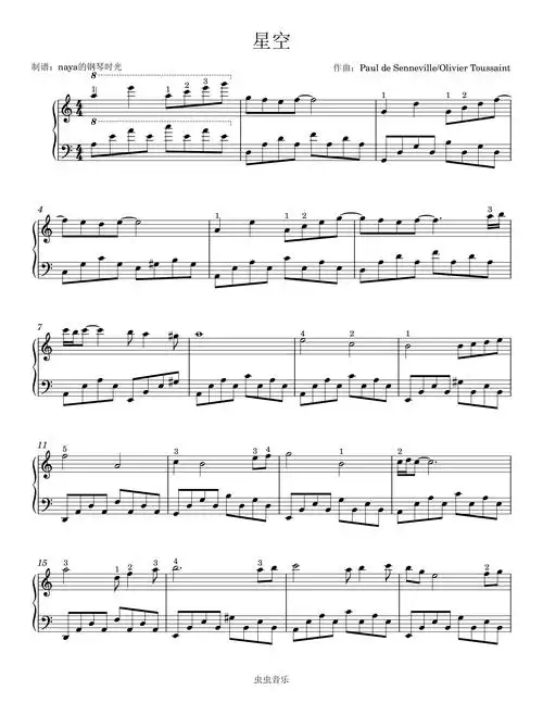 钢琴谱:星空-理查德克莱德曼-c调简单版本