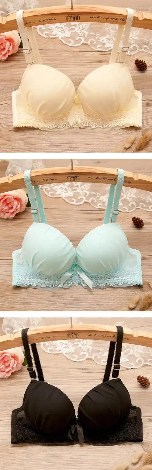 【费琳文胸】 性感大学生款内衣文胸 发育期高中 少女蕾丝上薄下厚款