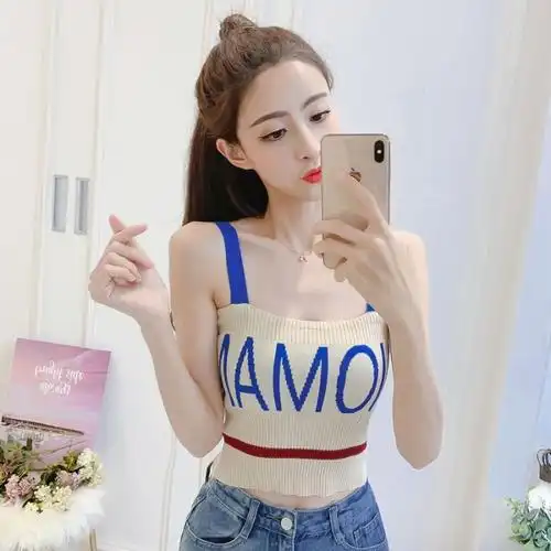 网红小吊带背心女外穿2020夏装新款chic时尚字母内搭打底针织上衣