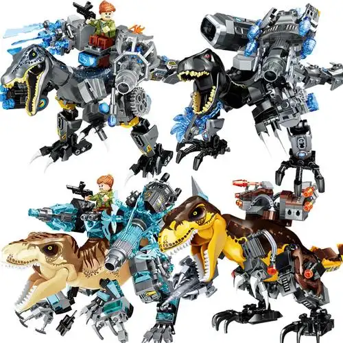 国酷大电影系列恐龙公园机械霸王龙儿童人仔小颗粒拼装积木玩具
