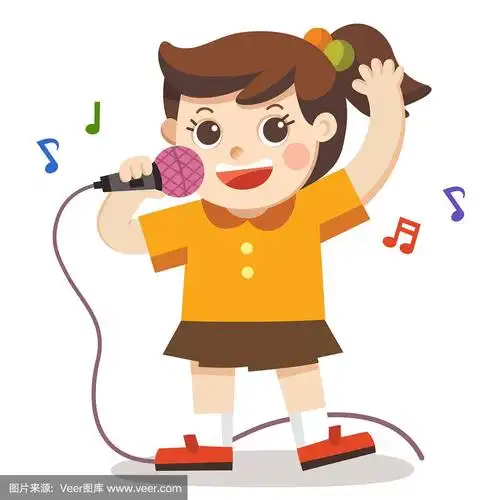 一个女孩用白色背景的麦克风唱歌.儿童音乐表演.