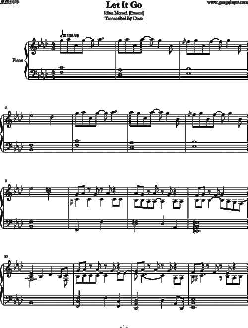 letitgo钢琴谱清晰大图版