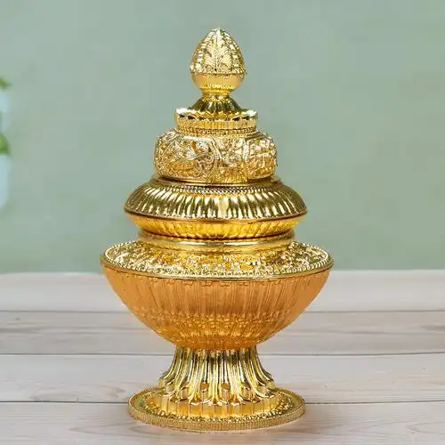 佛堂藏式米盒供品摆件宝瓶三层米盒米八吉祥雕刻其他