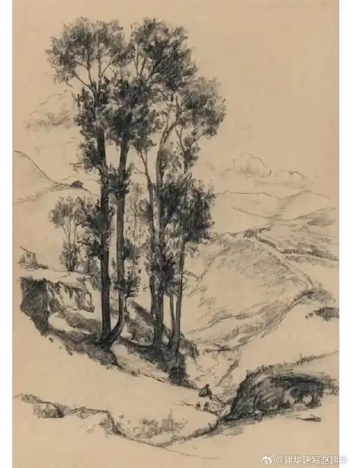 中央美术学院老院长靳尚谊的经典速写.#风景速写