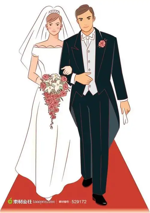地毯上的一对新人婚礼插画下载,现在加入素材公社即可参与传素材送