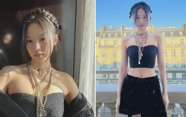 jennie穿抹胸衣秀身材!直角肩巴掌腰太性感,对镜送飞吻好热情