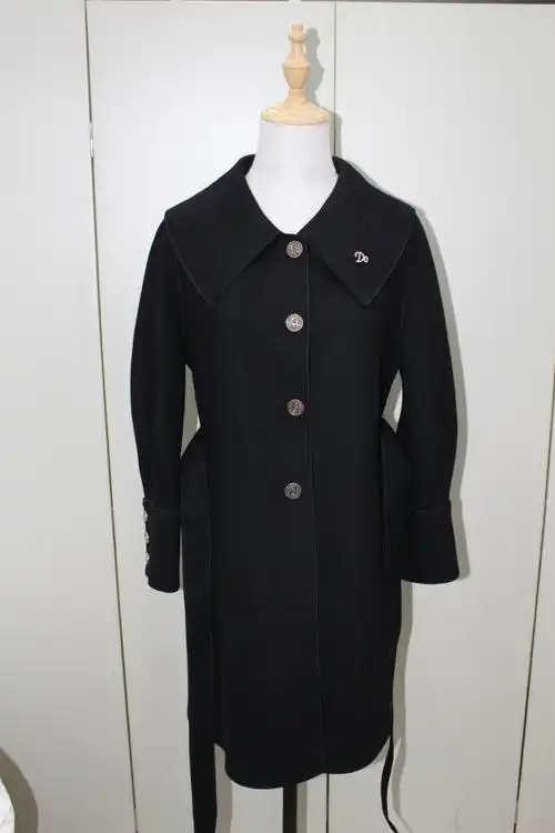 春梦依人c213182b系带羊绒大衣中长款女海军秋冬毛呢外套