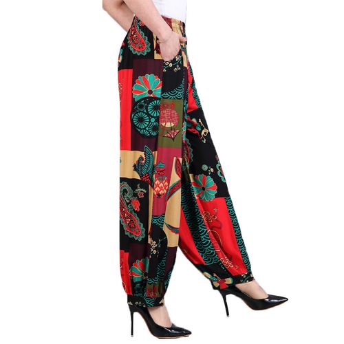 中老年灯笼裤女夏季薄款棉绸宽松大码妈妈阔腿裤名族风舞蹈长裤子