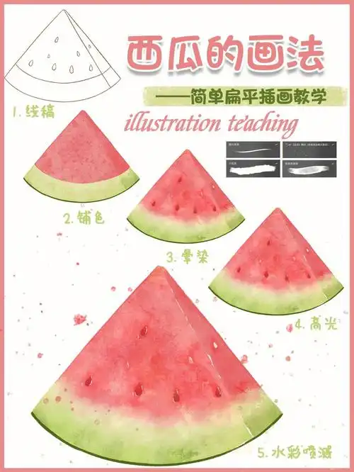 夏天的西瓜怎么画简单水彩插画教学