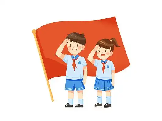 红色旗帜学生敬礼png素材建军节彩色卡通手绘人物学生冲刺高考考试